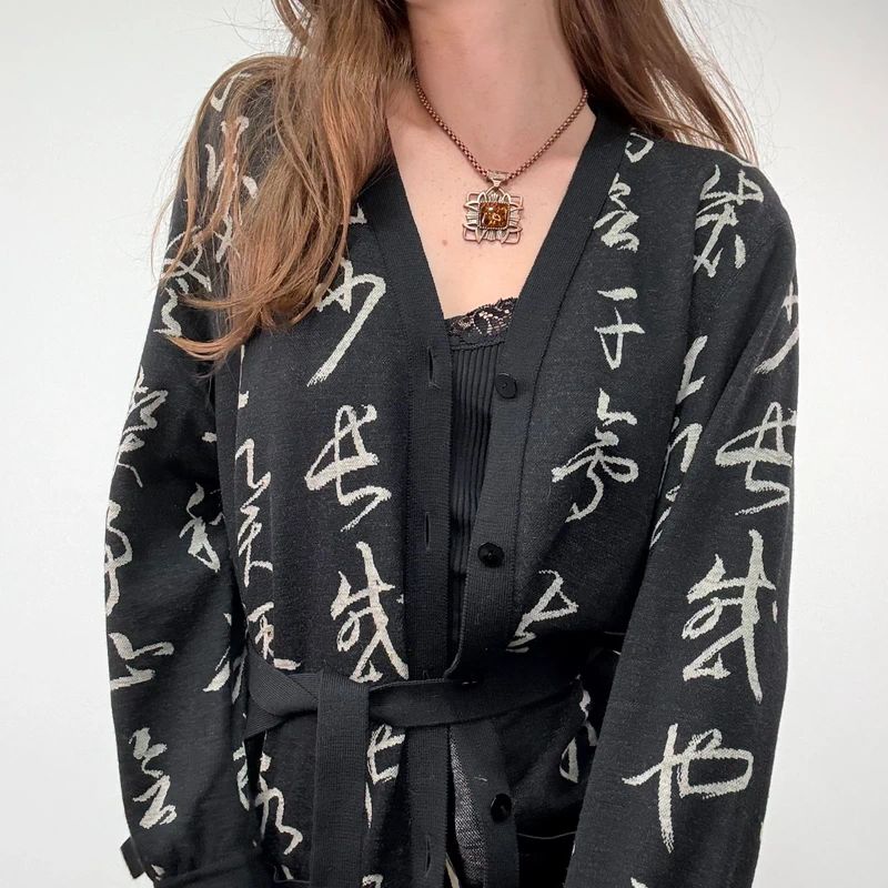 Hanae Mori Longline Wool Cardigan