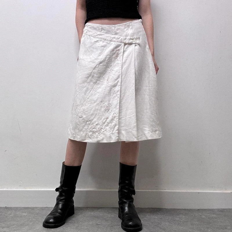 white linen pleated midi skirt