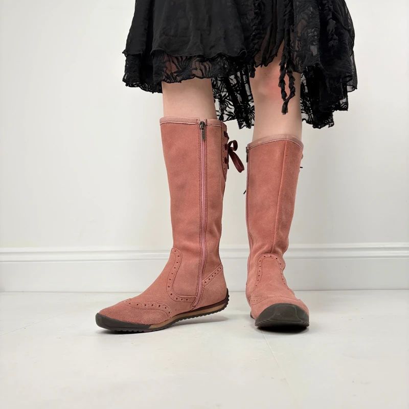 pink suede corset boxing boots