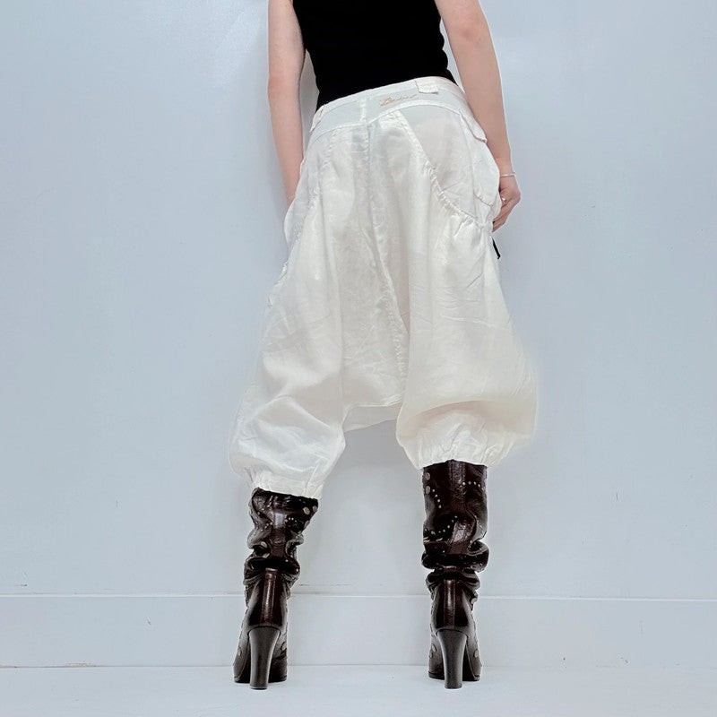 white batwing crop crotch slouchy trousers