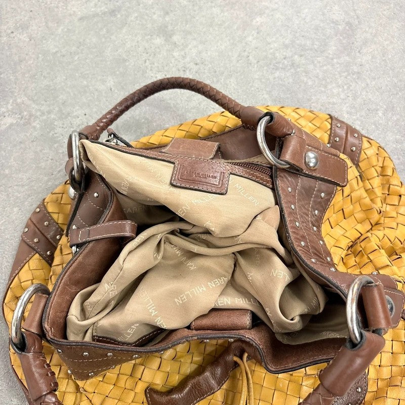 Woven leather brown Karen millen studded handbag