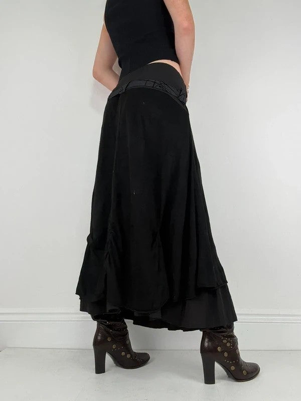 black pinstripe layered grunge maxi skirt