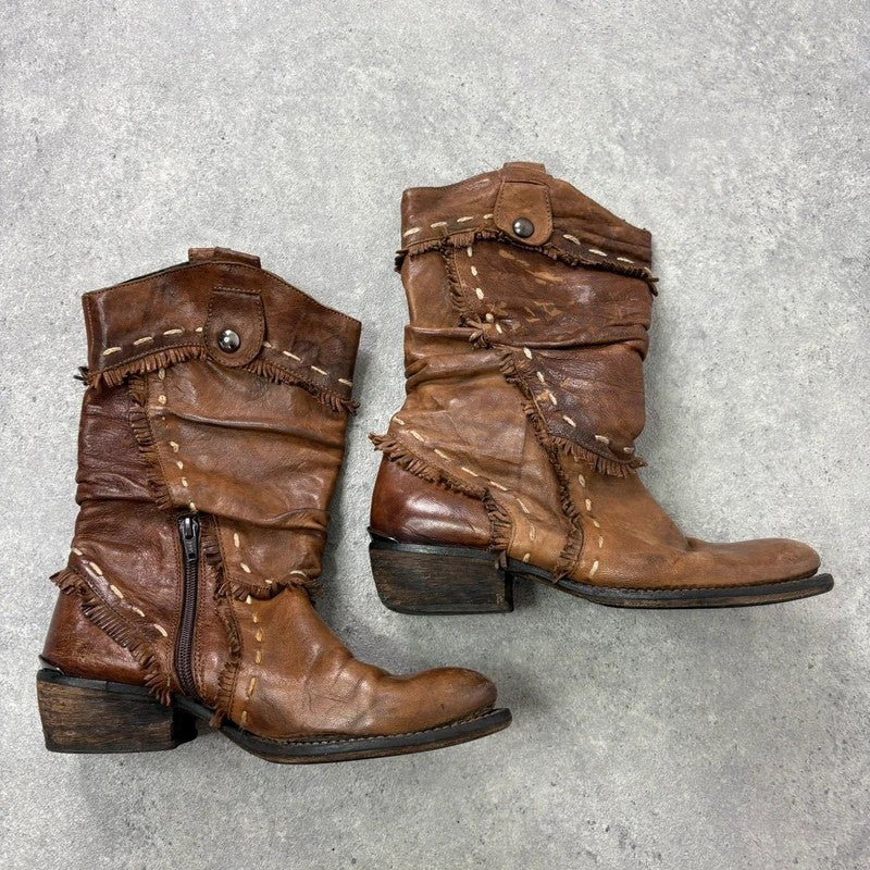 Brown leather slouchy western boots