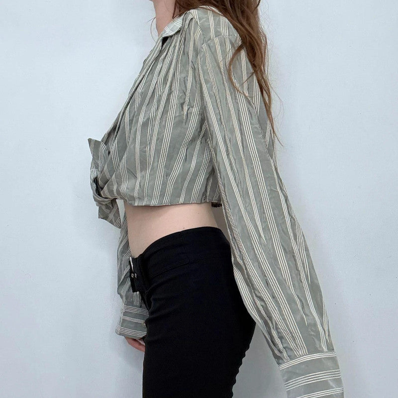 grey pinstripe structured puff shirt