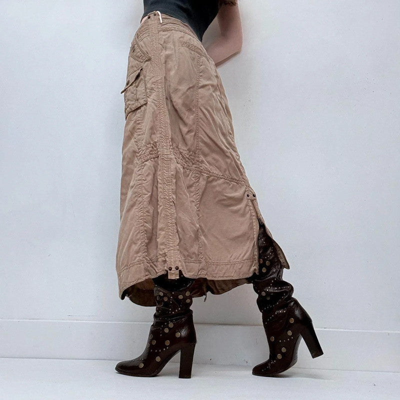 tan cargo maxi skirt