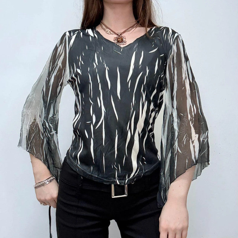 crinkle printed flared grunge top