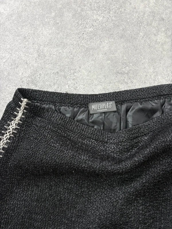 Black crinkle pleated cinched ruffle maxi skirt