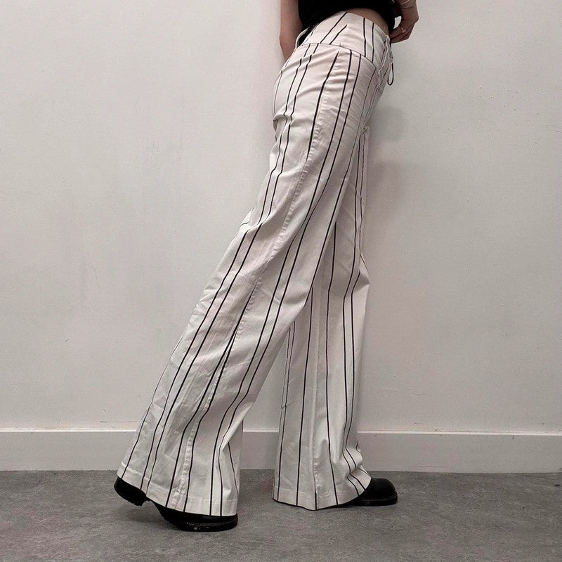 white pinstripe flared suit pants