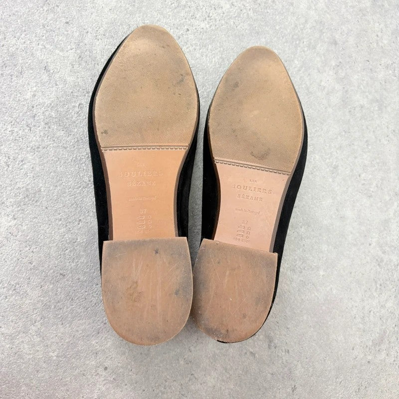 Sezane black leather suede ballet flats