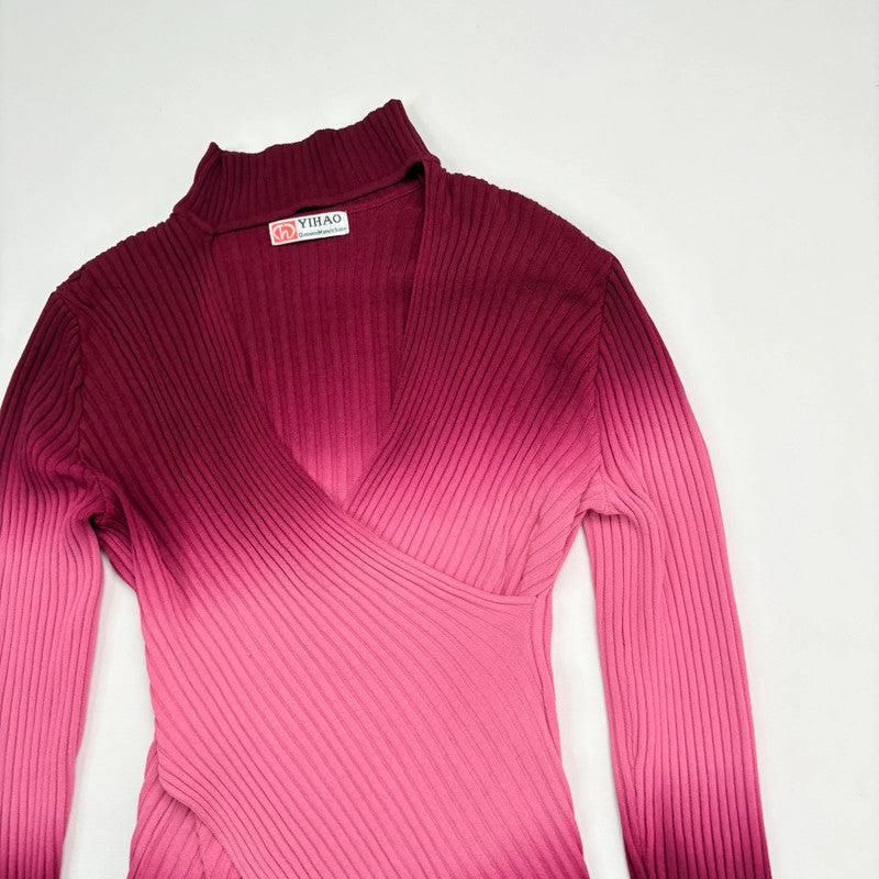 chunky ribbed knit asymmetric ombre jumper