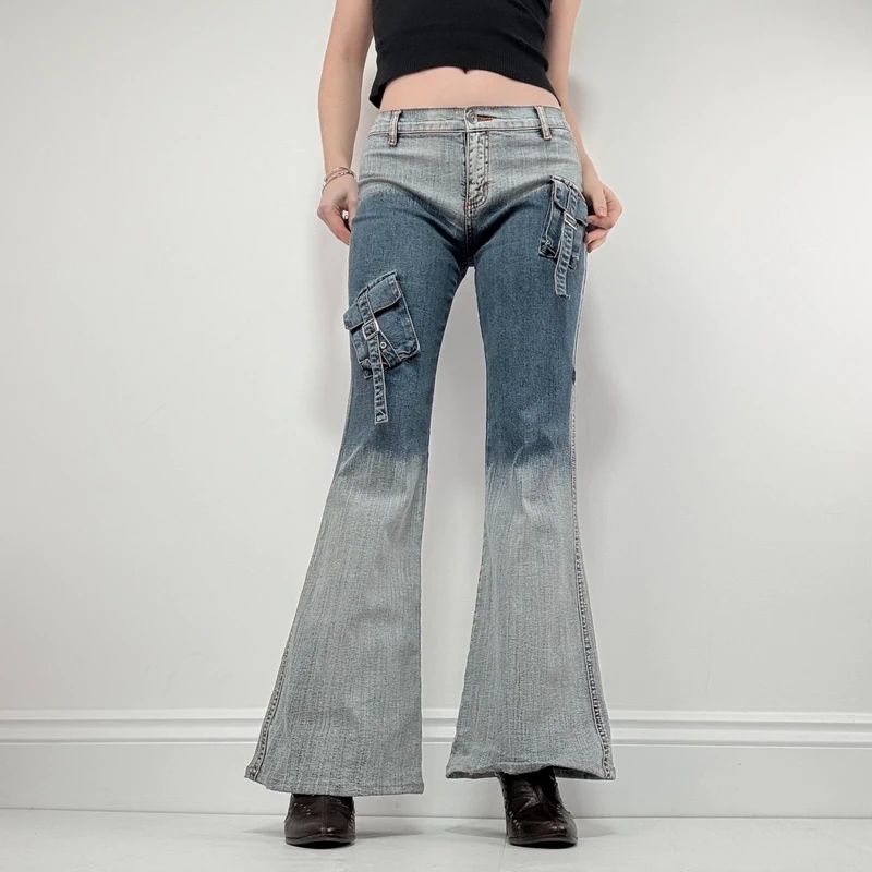 distressed fade flared jeans