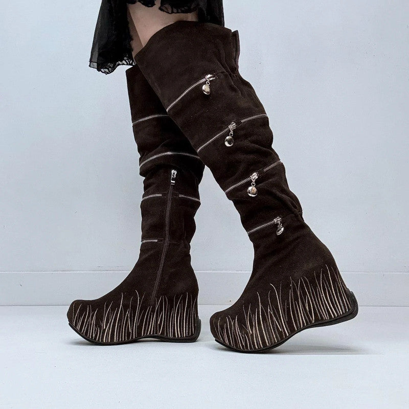 chunky platform pixie zipper boots