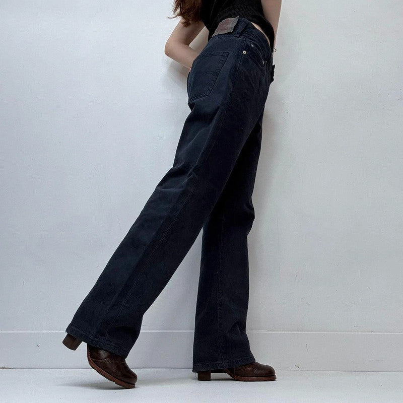 navy wide-leg straight Levi's jeans