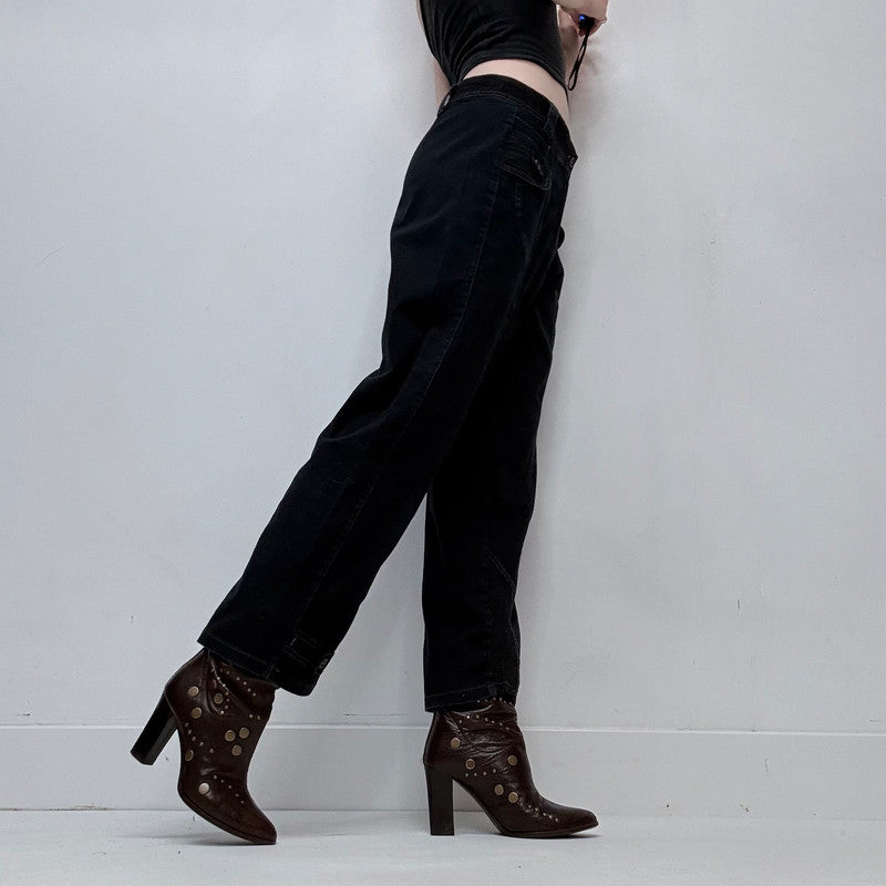 black structured engineered style straight leg trousers