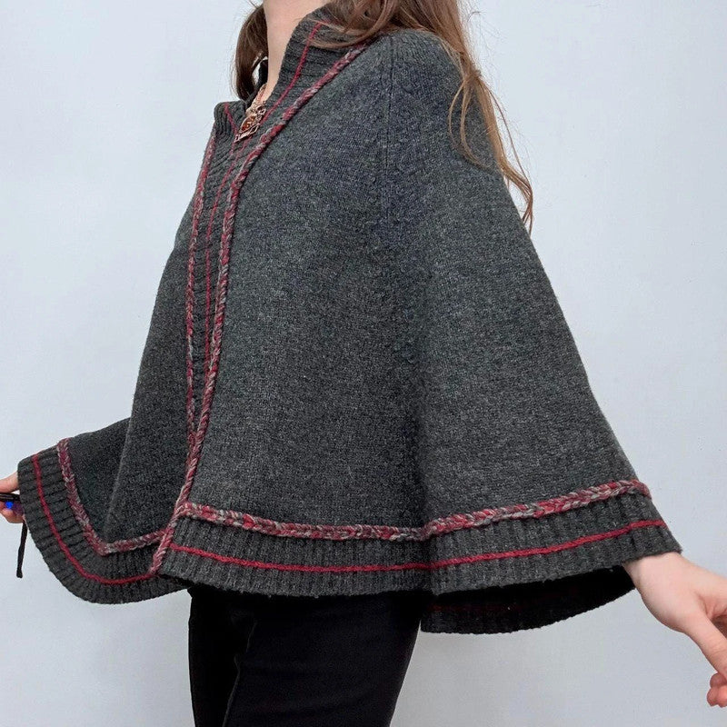 grey flared wool cape drape