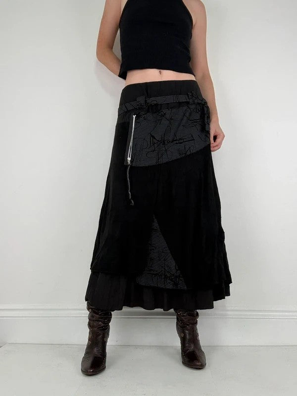 black pinstripe layered grunge maxi skirt