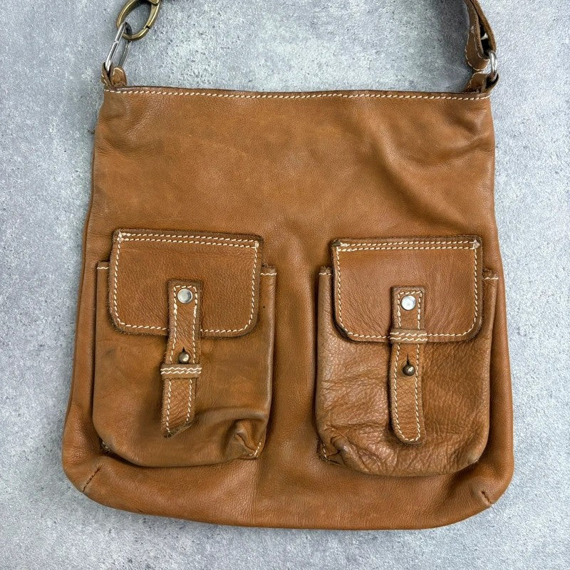 Soft light brown leather cargo boho bag