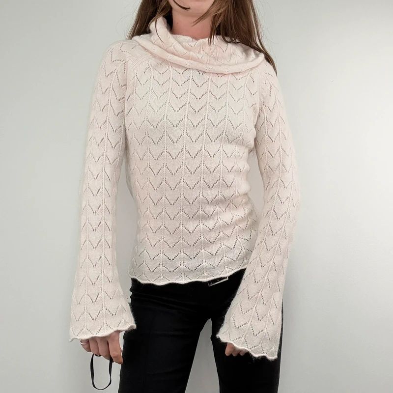 pale pink angora knitted pale pink flared jumper