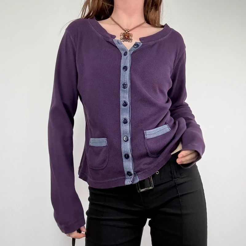 slouchy cotton button long sleeve t-shirt