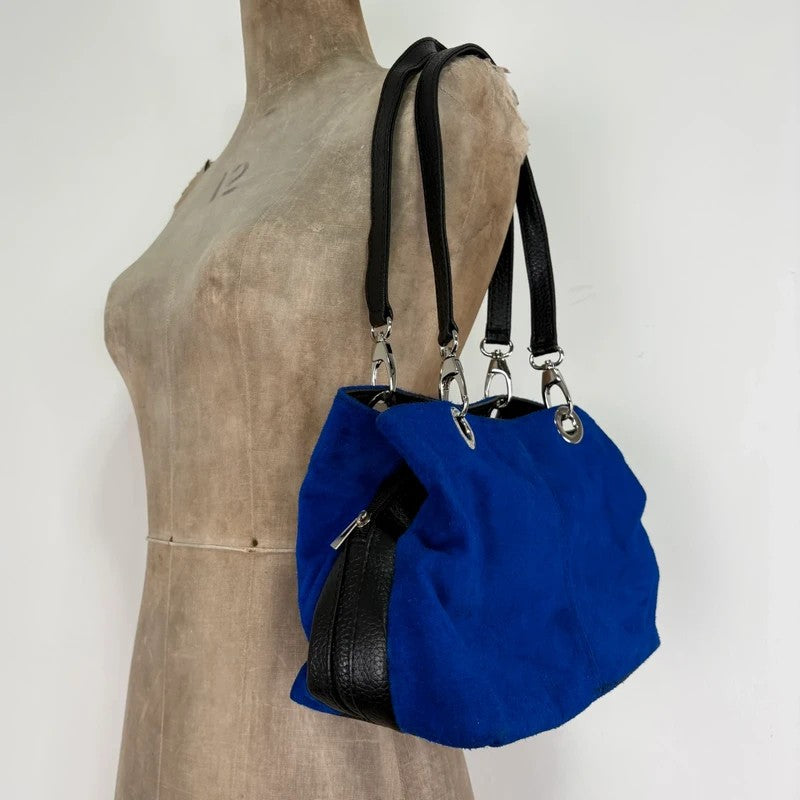 Suede electric blue leather mini eyelet handbag