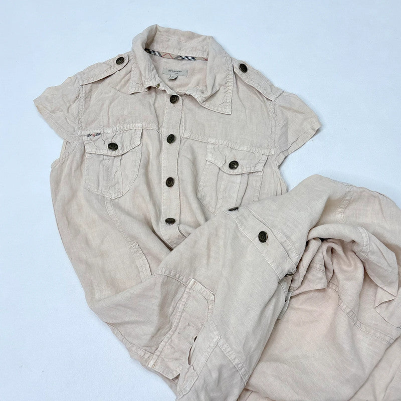 tan linen Burberry Utility dress