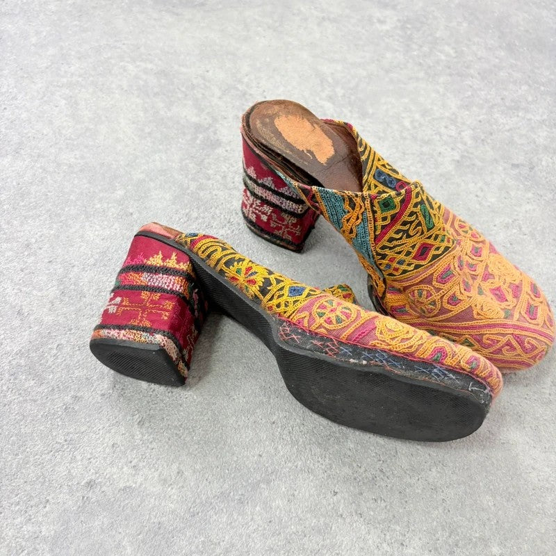Kantha stitched woven patchwork hippy heels