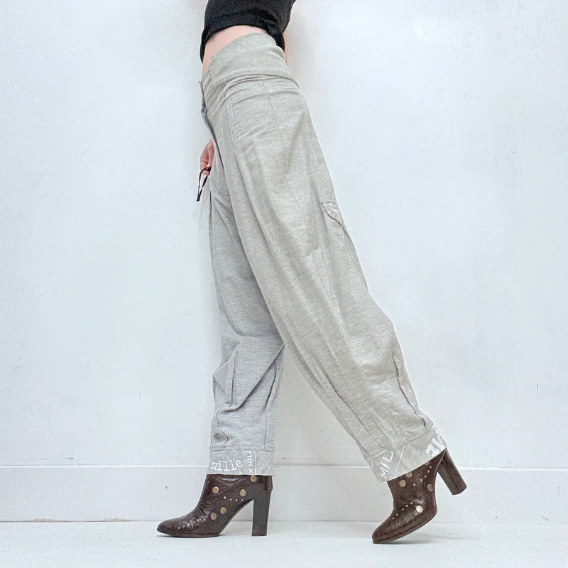 Grey pleated barrel suit pants