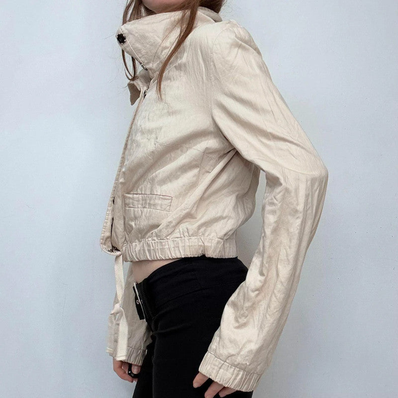 cropped tan high neck jacket