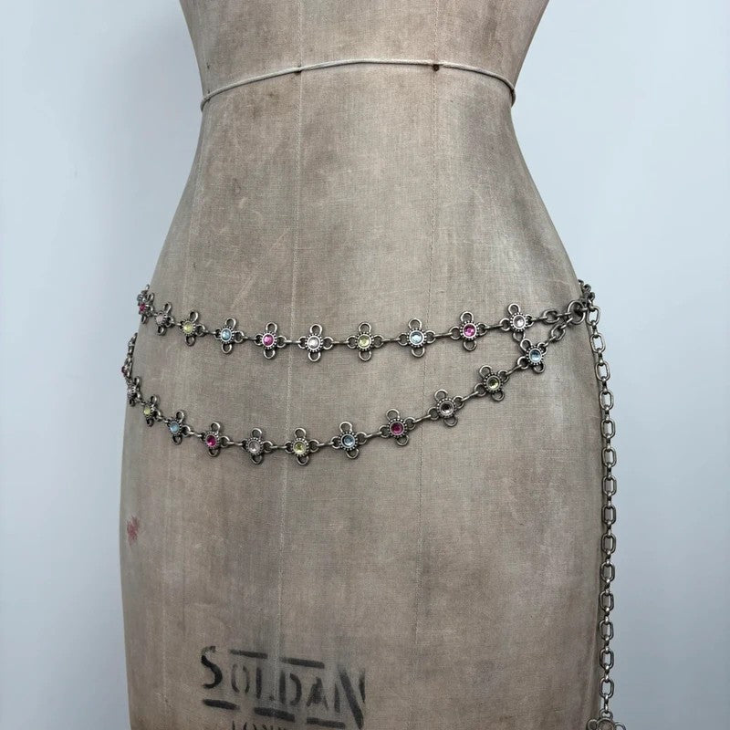 silver waist chain gem embellished chain belt