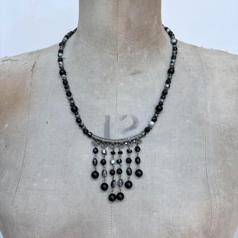 black beaded boho grunge necklace