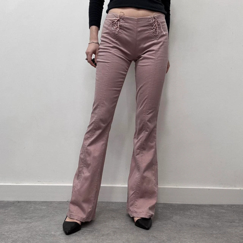 pink corset flared jeans