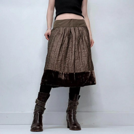 brown layered mesh velvet skirt