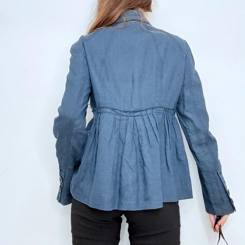 Navy flared pleated Pea coat jacket