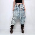 archival grunge patchwork denim puff trousers