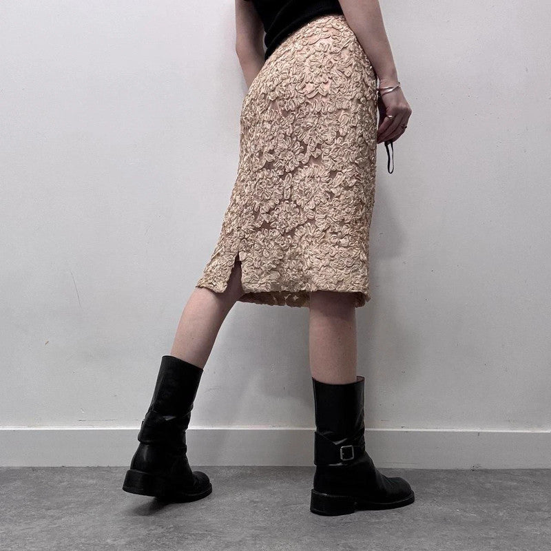 cream lace coquette midi skirt