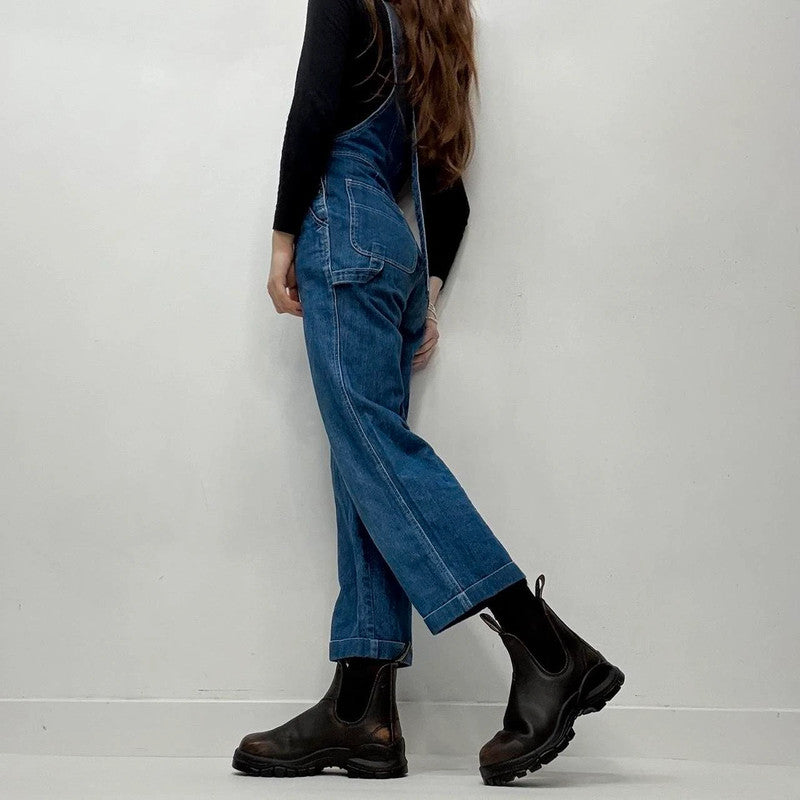 denim wide leg dugarees