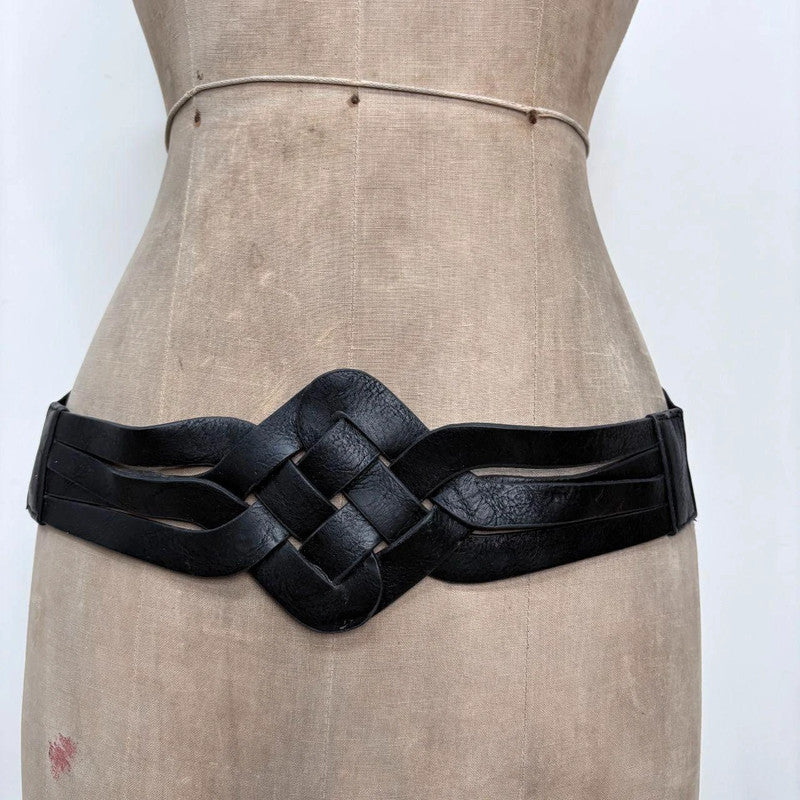 black leather woven boho belt
