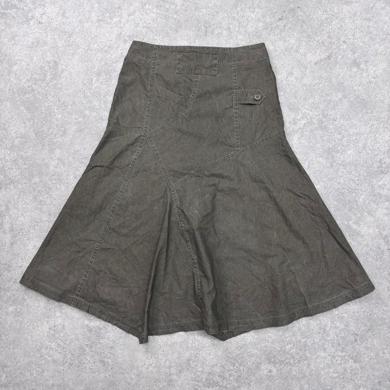 khaki cargo flare ruffle skirt