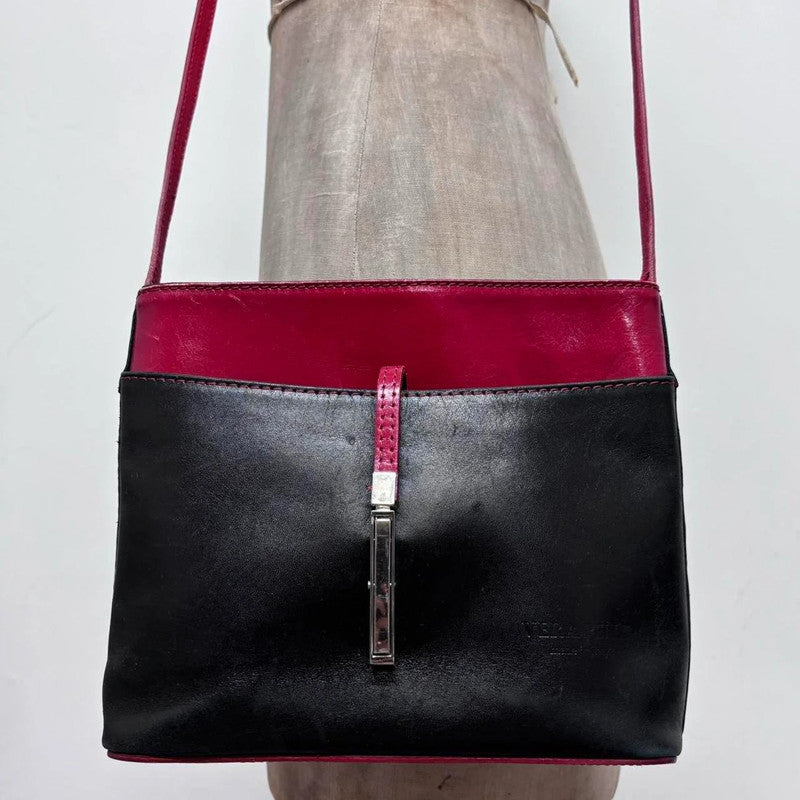 leather red and black crossbody bag