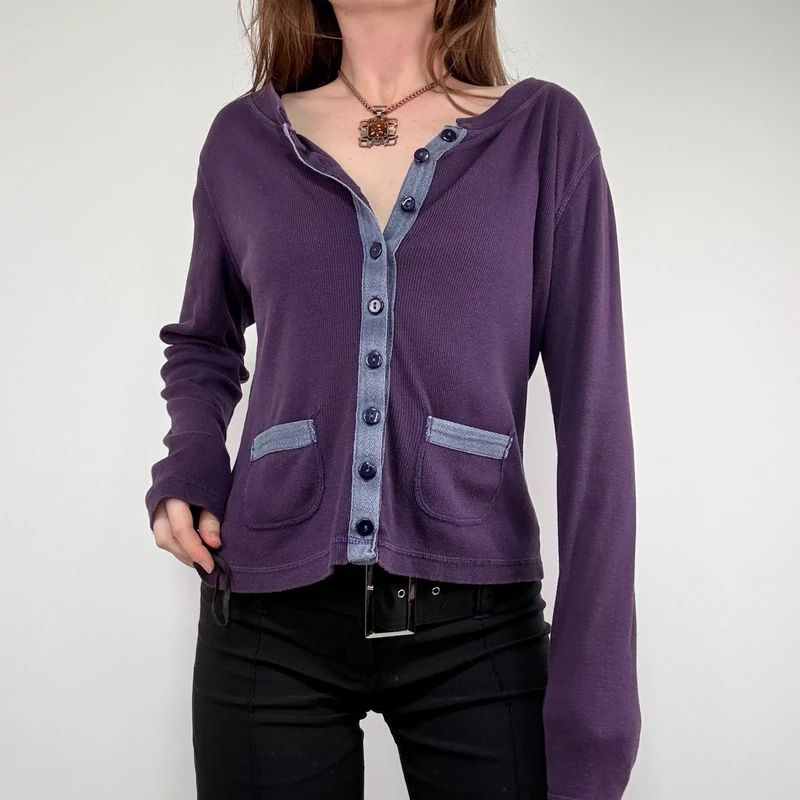 slouchy cotton button long sleeve t-shirt