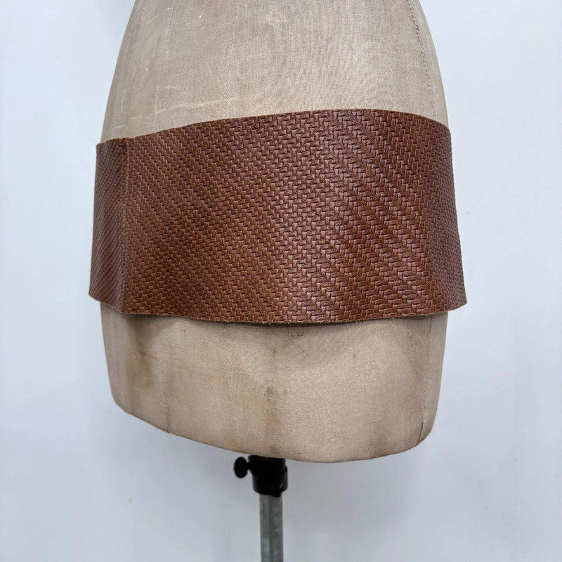 brown woven leather save the queen belt