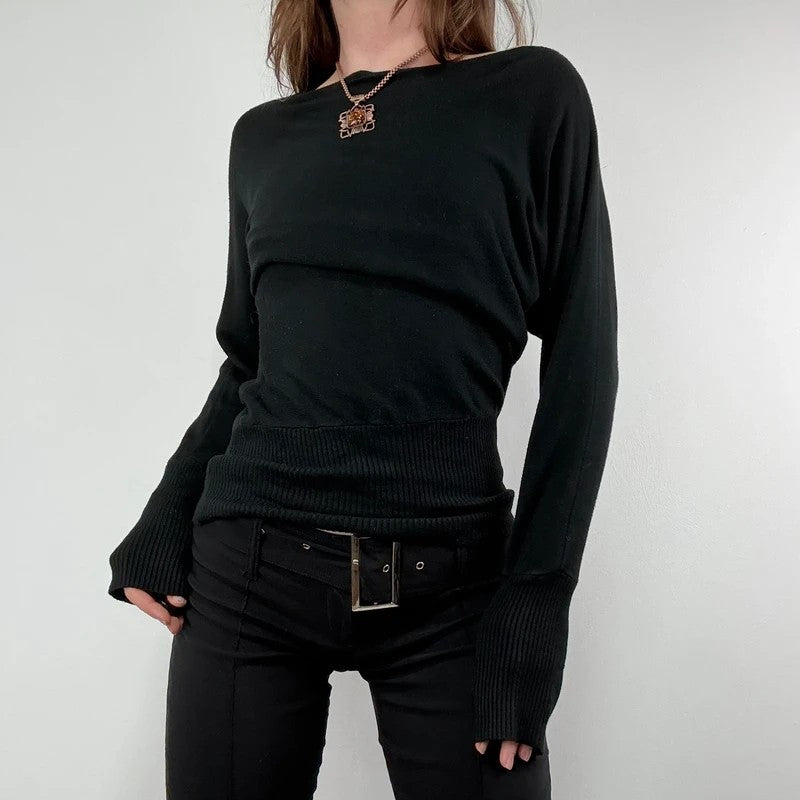 slouchy batwing slash neck ribbed jumper