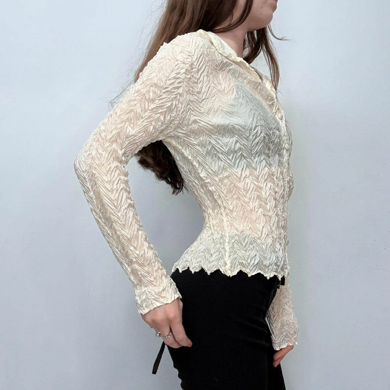 cream crinkle fitted shirt