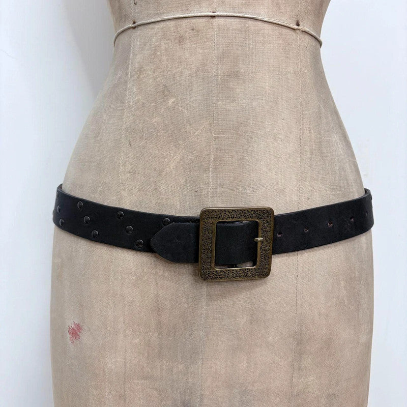 Black studded leather buckle belt