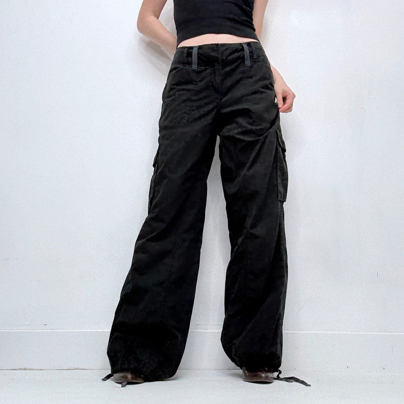 grunge flared black cargo utility trousers