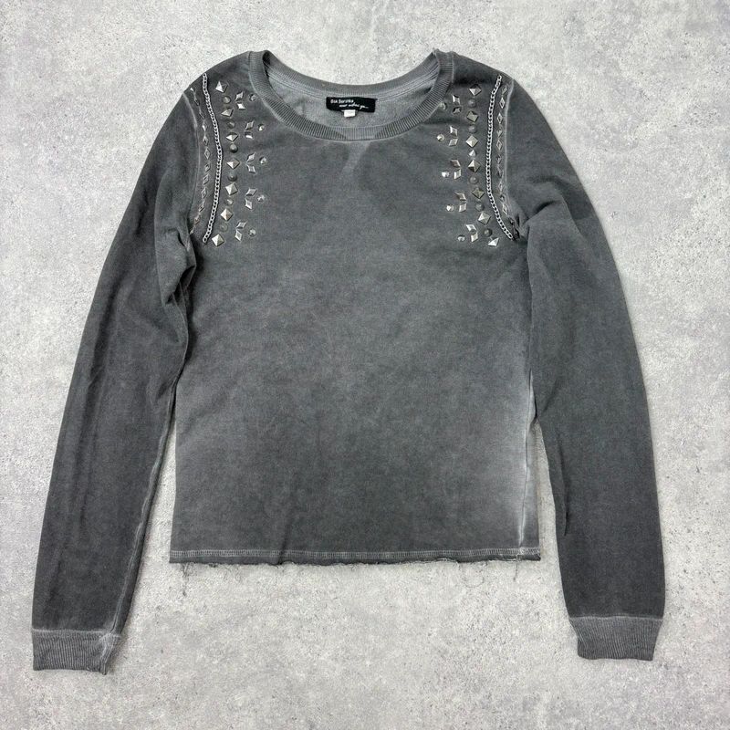 distressed cotton studded cropped sweatshirt