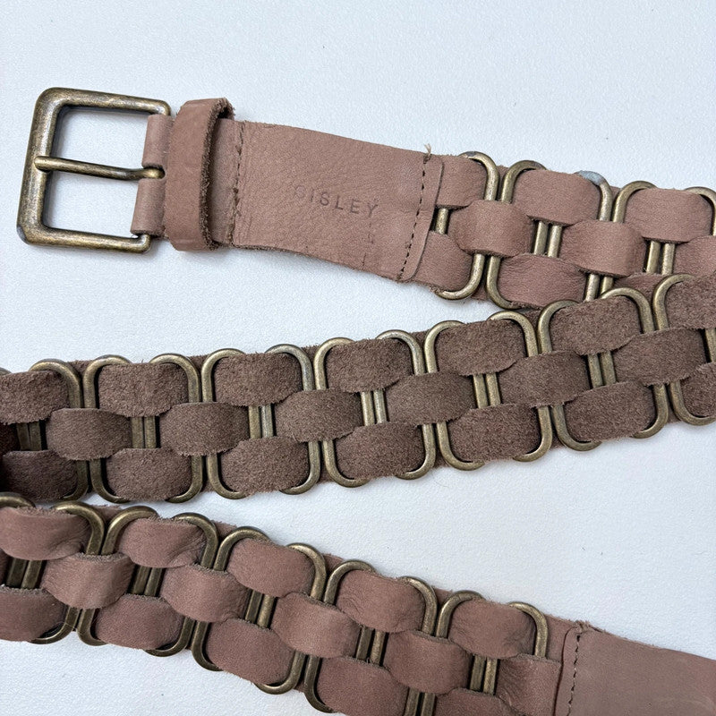 brown leather woven chain belt