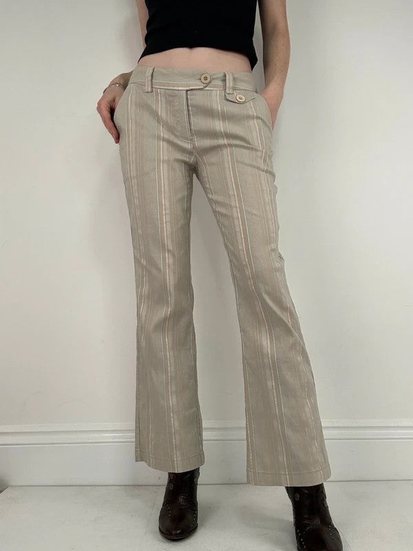 Pinstripe cream cargo flare vintage trousers