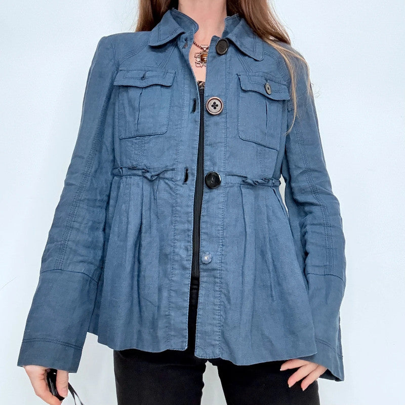 Navy flared pleated Pea coat jacket