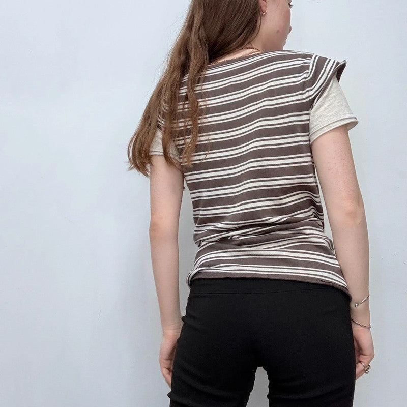 brown striped layered top